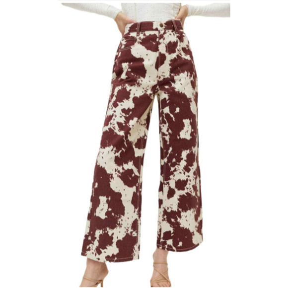BDG (26) High & Wide Jean Cow Print High Rise Ankle Wide Leg Brown - Picture 1 of 5